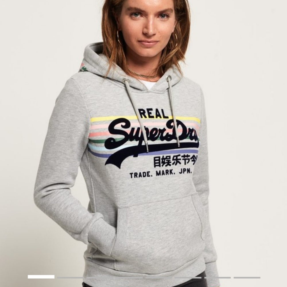 Real Superdry‎ Women's Vintage Logo Hoodie Pockets  Rainbow Size 8
